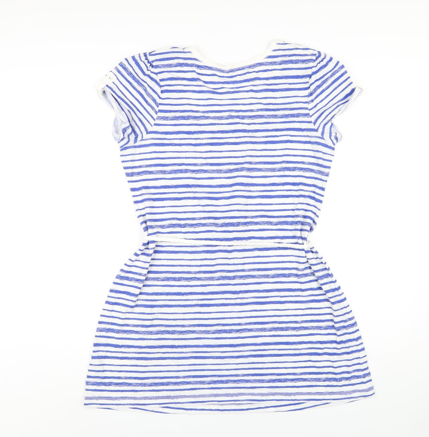Marks and Spencer Womens Blue Striped Cotton A-Line Size 14 Scoop Neck Pullover