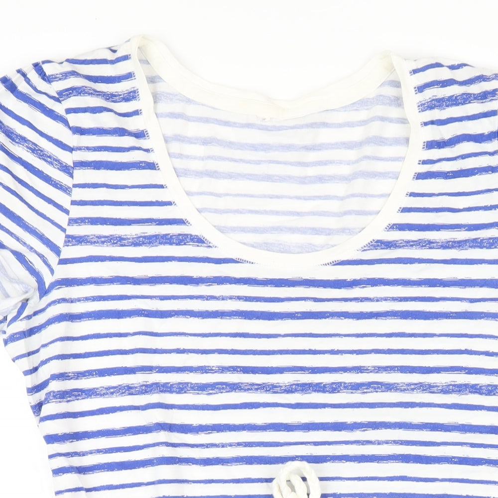 Marks and Spencer Womens Blue Striped Cotton A-Line Size 14 Scoop Neck Pullover