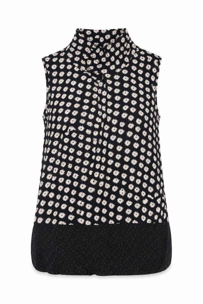 Kew 159 Womens Black Floral Viscose Basic T-Shirt Size M High Neck