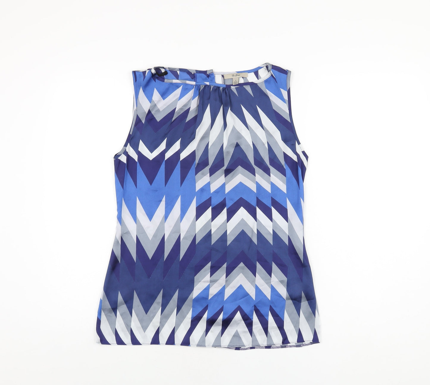 En Garde Womens Blue Geometric Polyester Basic T-Shirt Size S Round Neck