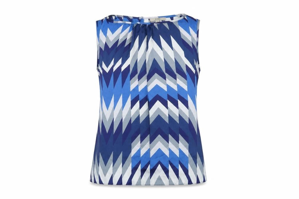 En Garde Womens Blue Geometric Polyester Basic T-Shirt Size S Round Neck