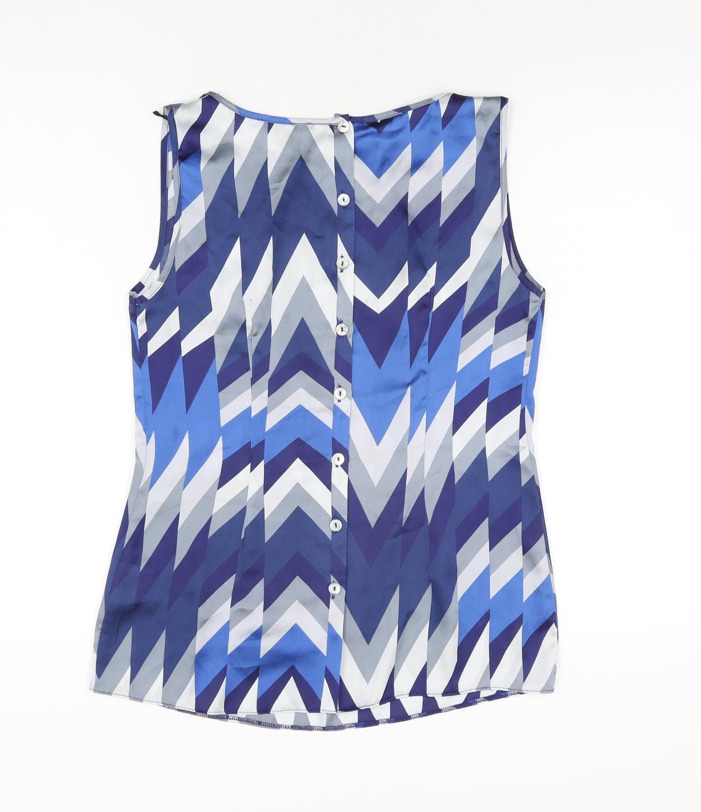 En Garde Womens Blue Geometric Polyester Basic T-Shirt Size S Round Neck