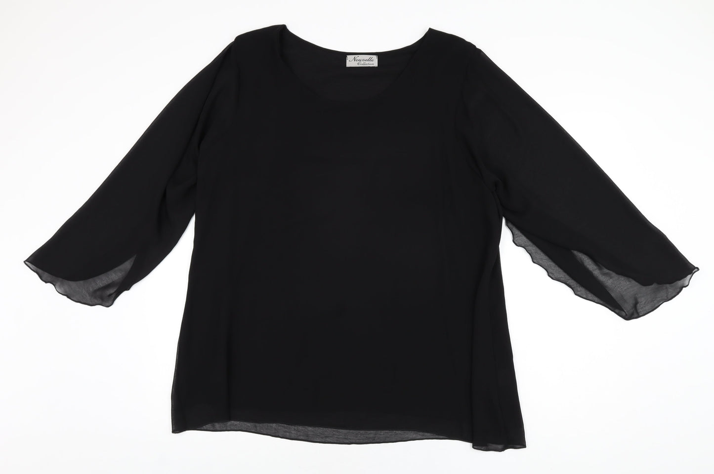 Nouvelle Womens Black Polyester Basic Blouse Size 16 Scoop Neck