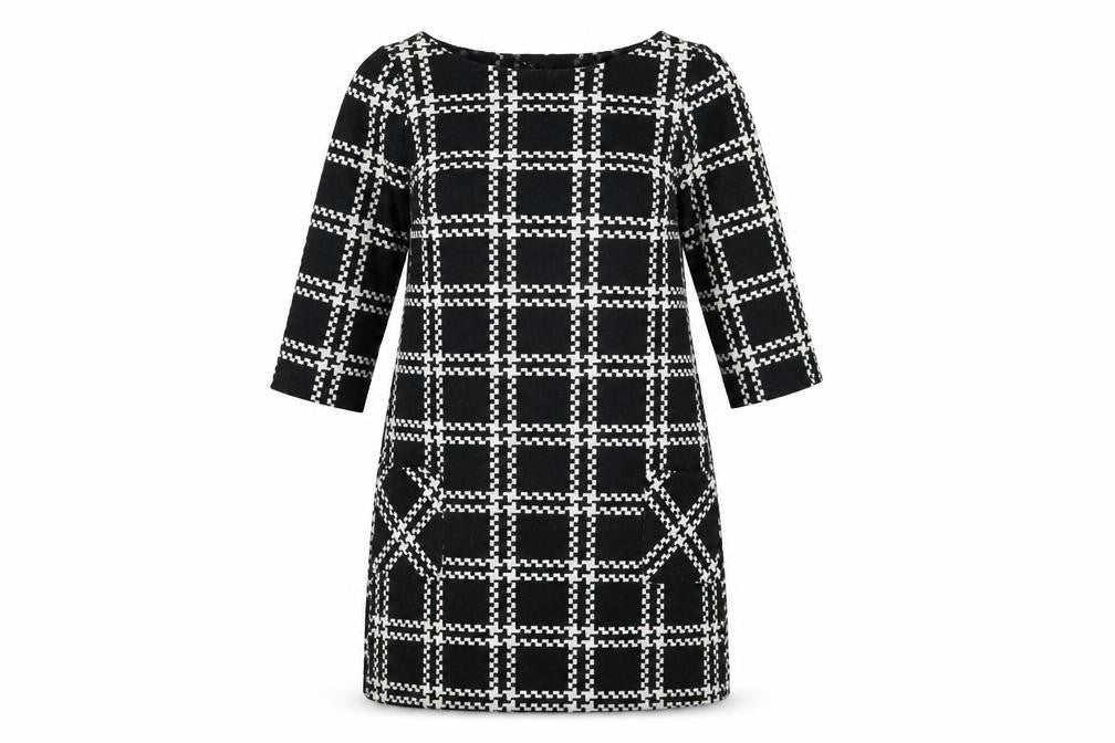 New Look Womens Black Geometric Polyester Shift Size 6 Boat Neck Pullover