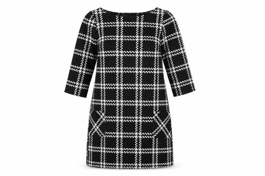 New Look Womens Black Geometric Polyester Shift Size 6 Boat Neck Pullover
