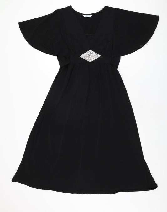 Joanna Hope Womens Black Polyester A-Line Size 12 V-Neck Pullover