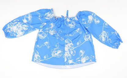 EARO Womens Blue Floral Polyester Basic Blouse Size XL Off the Shoulder