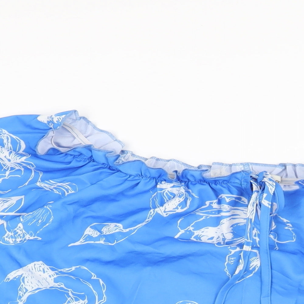 EARO Womens Blue Floral Polyester Basic Blouse Size XL Off the Shoulder