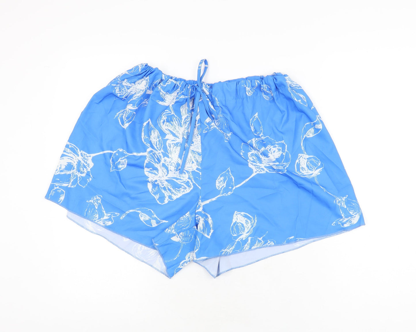 EARO Womens Blue Floral Polyester Basic Shorts Size XL L3 in Regular Drawstring