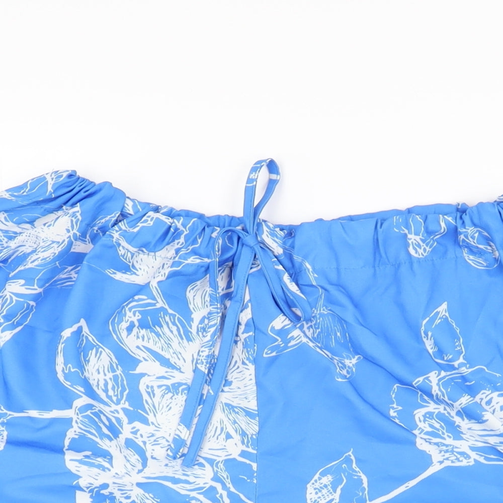EARO Womens Blue Floral Polyester Basic Shorts Size XL L3 in Regular Drawstring