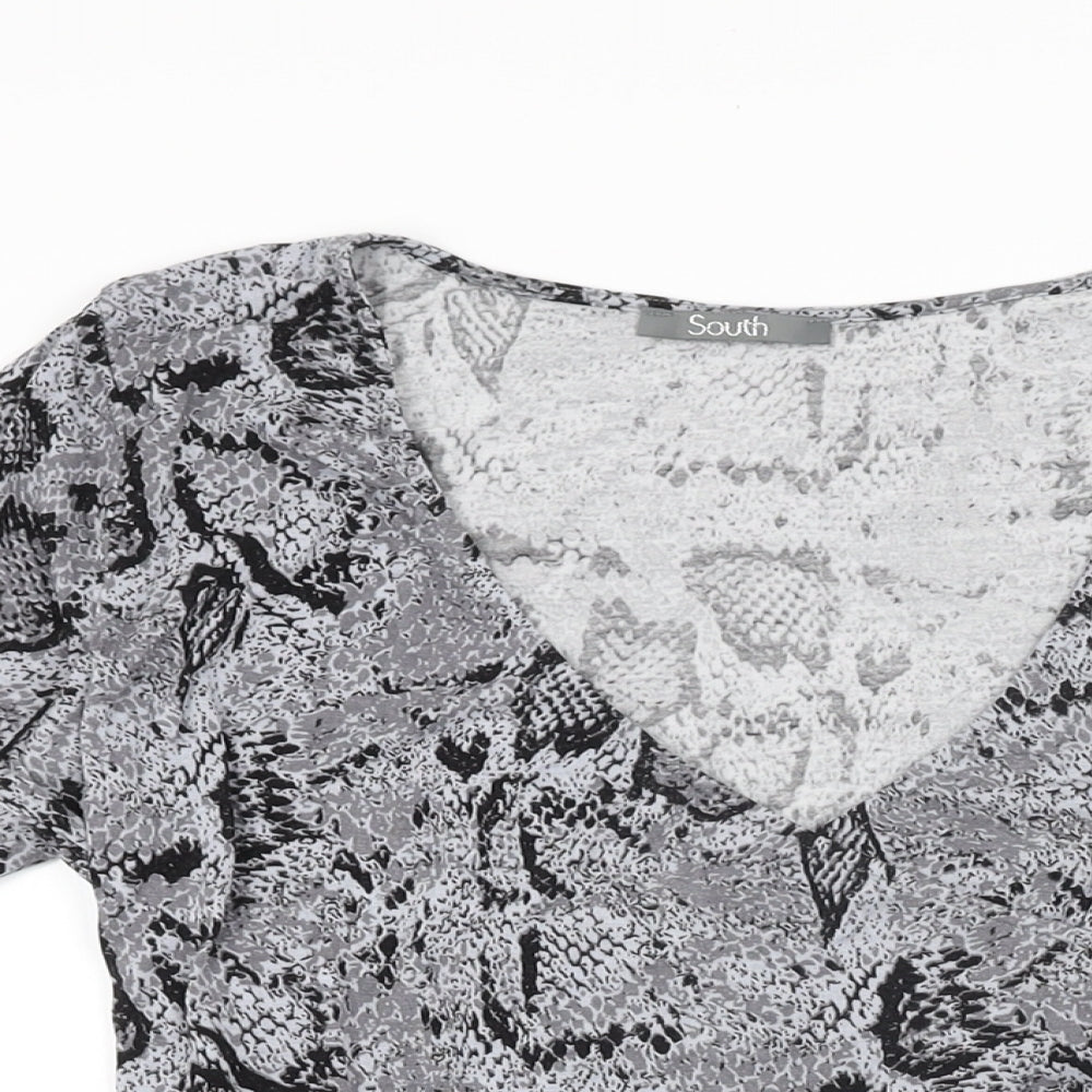South Womens Grey Animal Print Viscose Basic T-Shirt Size 12 V-Neck - Snake Print