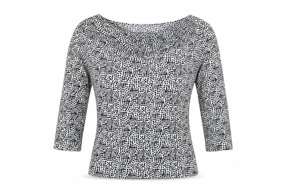 Linea Womens White Geometric Viscose Basic T-Shirt Size M V-Neck
