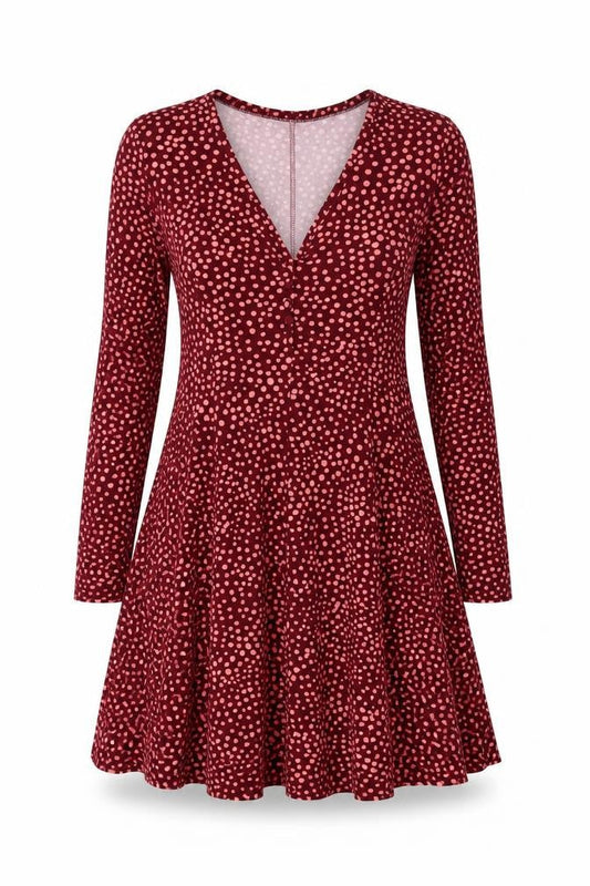 QED London Womens Red Polka Dot Polyester Skater Dress Size 12 V-Neck Pullover