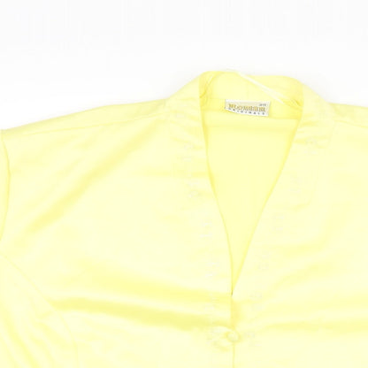 Close-up detail of Roman women’s yellow polyester basic t-shirt, size UK 20, v-neck