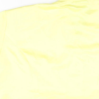 Brand and care label for Roman women’s yellow polyester basic t-shirt, size UK 20, v-neck