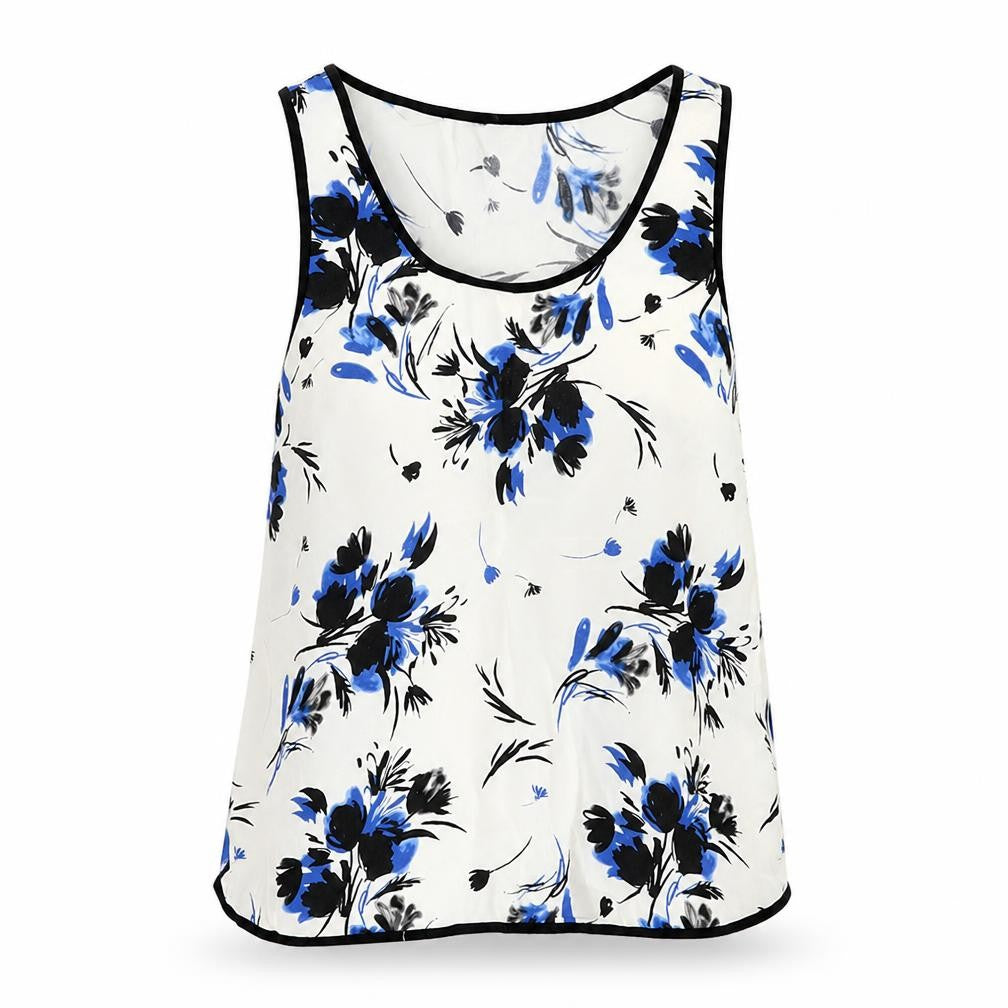 Warehouse Womens White Floral Viscose Basic T-Shirt Size 10 Scoop Neck