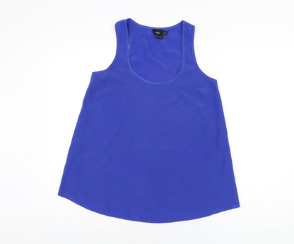 Additional front view of ASOS women’s blue polyester basic t-shirt, size UK 8, scoop neck
