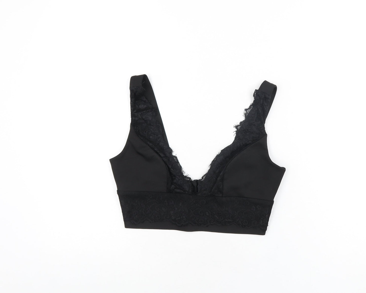 Topshop Womens Black Polyester Cropped T-Shirt Size 10 V-Neck