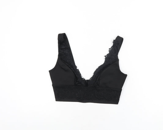 Topshop Womens Black Polyester Cropped T-Shirt Size 10 V-Neck