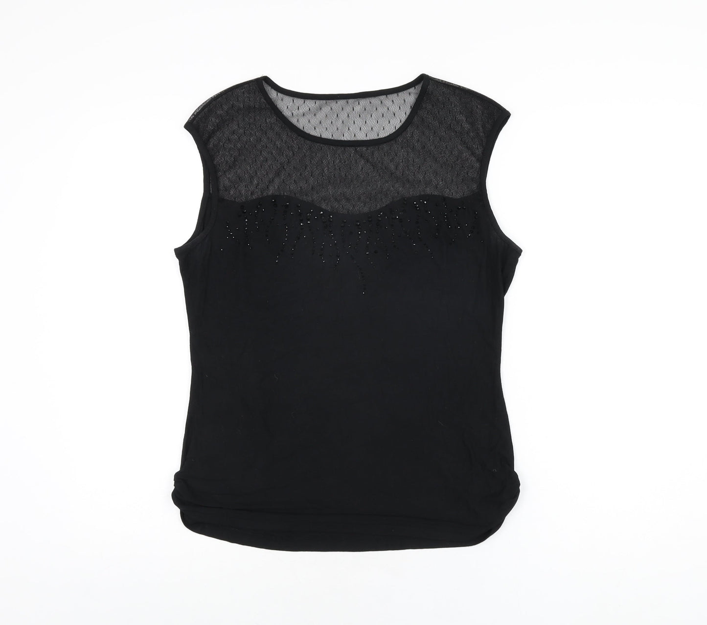 Roman Womens Black Polyester Basic T-Shirt Size 12 Round Neck