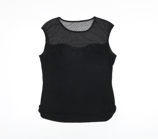 Roman Womens Black Polyester Basic T-Shirt Size 12 Round Neck