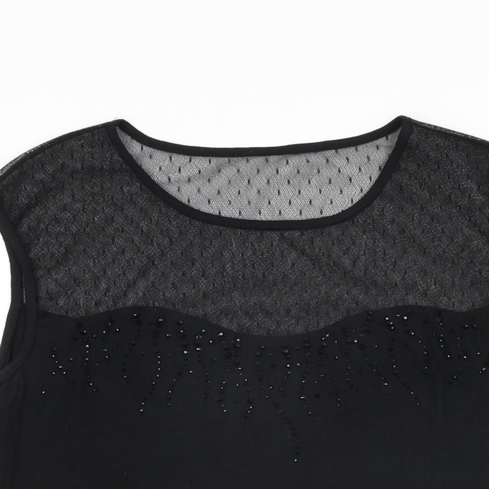 Roman Womens Black Polyester Basic T-Shirt Size 12 Round Neck