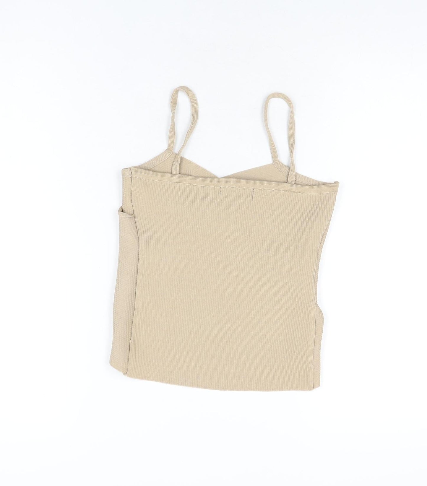 Mingle Womens Beige Polyester Basic T-Shirt Size L V-Neck