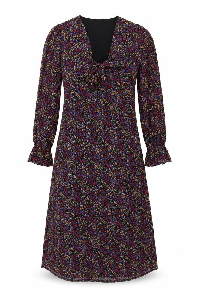 Influence Womens Black Floral Polyester A-Line Size 10 V-Neck Zip