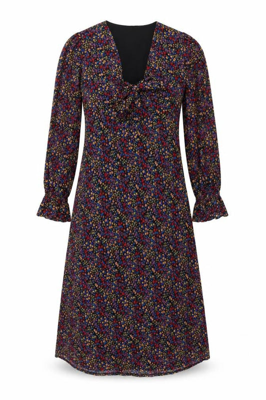 Influence Womens Black Floral Polyester A-Line Size 10 V-Neck Zip
