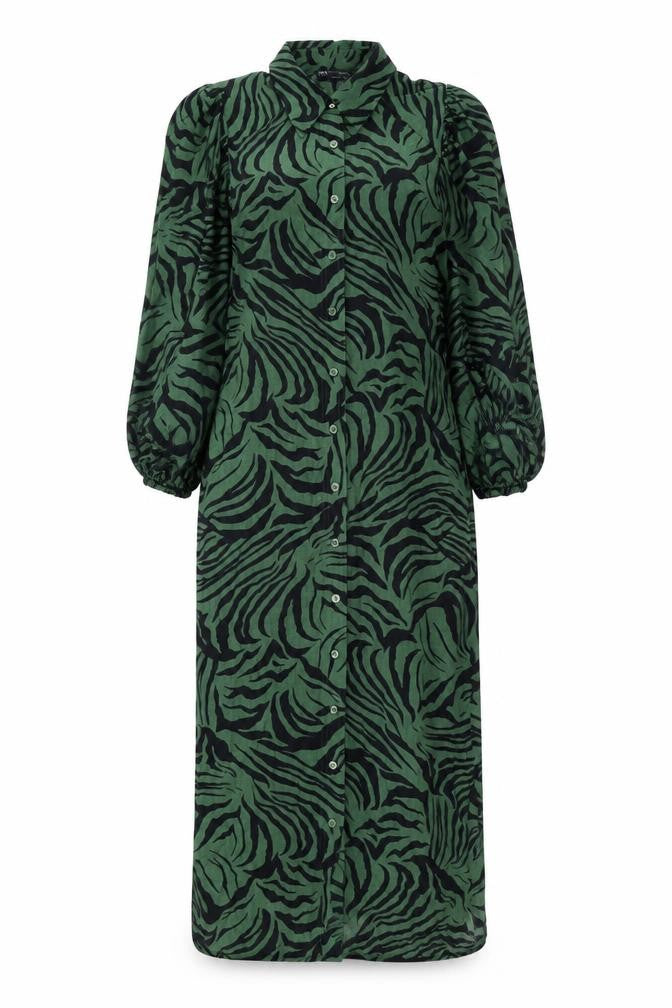 Marks & Spencer Womens Green Animal Print Viscose Shirt Dress Size 6 Collared Button