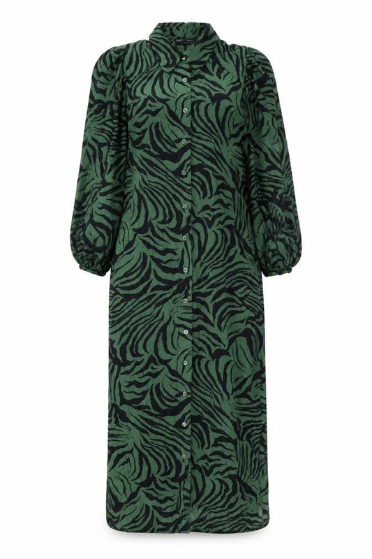 Marks & Spencer Womens Green Animal Print Viscose Shirt Dress Size 6 Collared Button