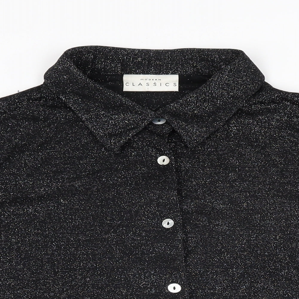 Modern Classics Womens Black Polyamide Basic Button-Up Size 16 Collared