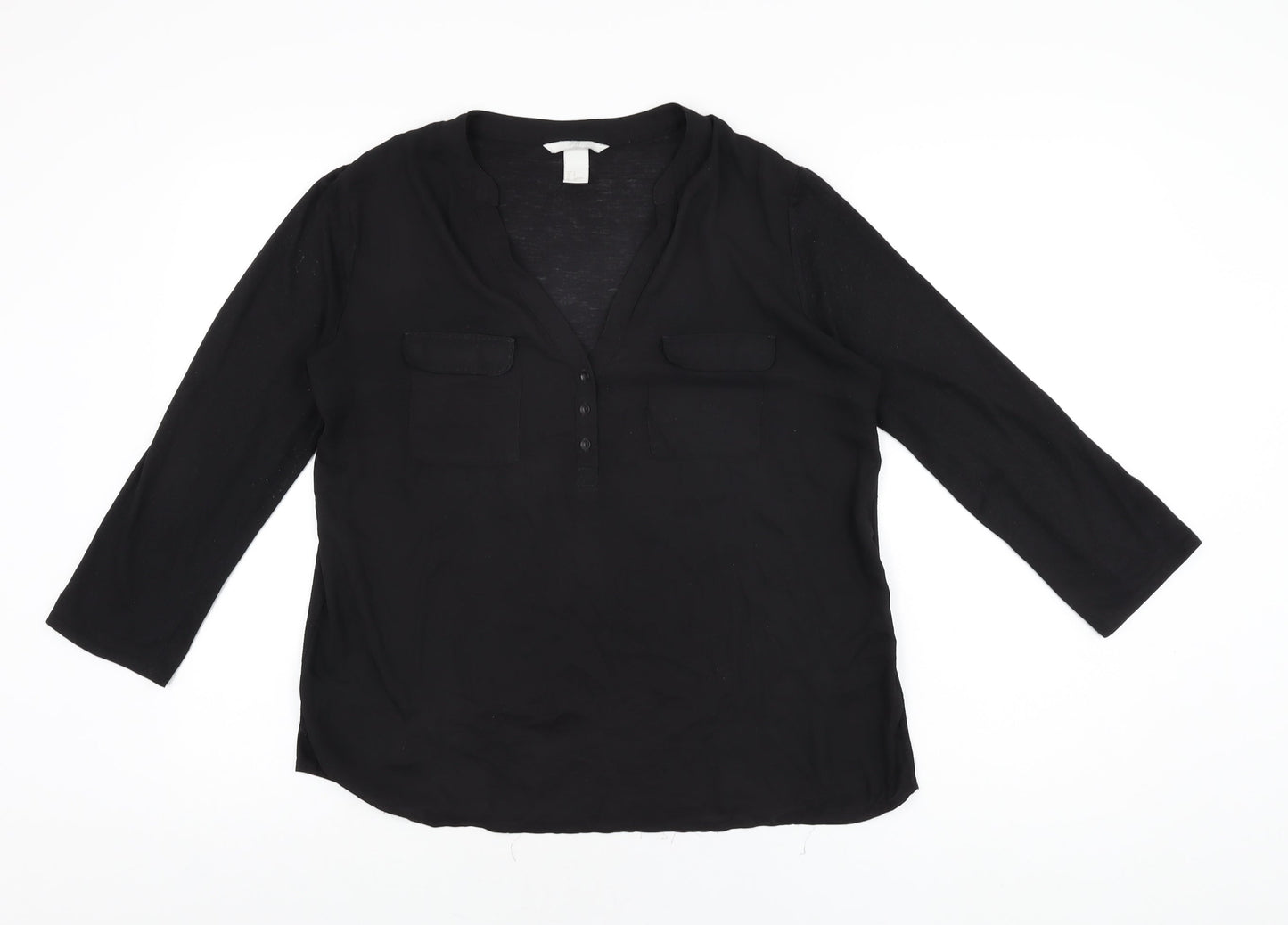 H&M Womens Black Polyester Basic T-Shirt Size S V-Neck