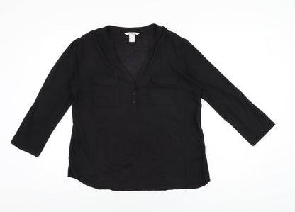 H&M Womens Black Polyester Basic T-Shirt Size S V-Neck