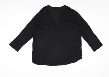 H&M Womens Black Polyester Basic T-Shirt Size S V-Neck