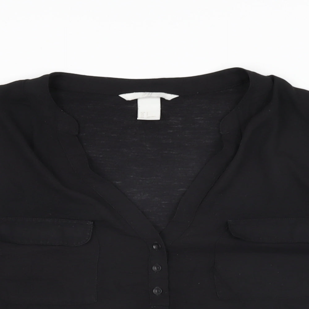 H&M Womens Black Polyester Basic T-Shirt Size S V-Neck