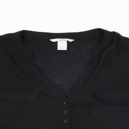 H&M Womens Black Polyester Basic T-Shirt Size S V-Neck