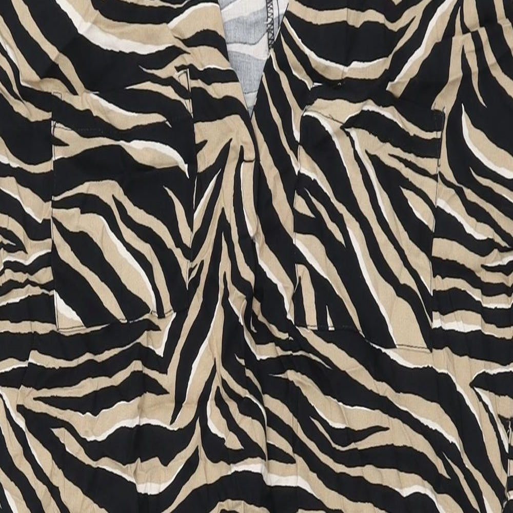 New Look Womens Beige Animal Print Viscose Shift Size 10 V-Neck Pullover