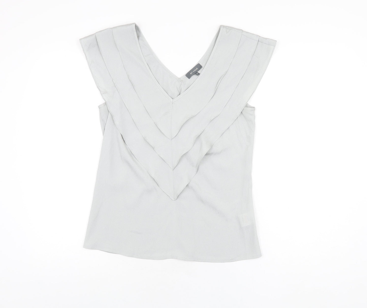 Et Vous Womens Grey Polyester Basic T-Shirt Size 12 V-Neck