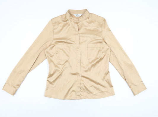 Yfn Collection Womens Gold Polyester Basic Button-Up Size 14 V-Neck