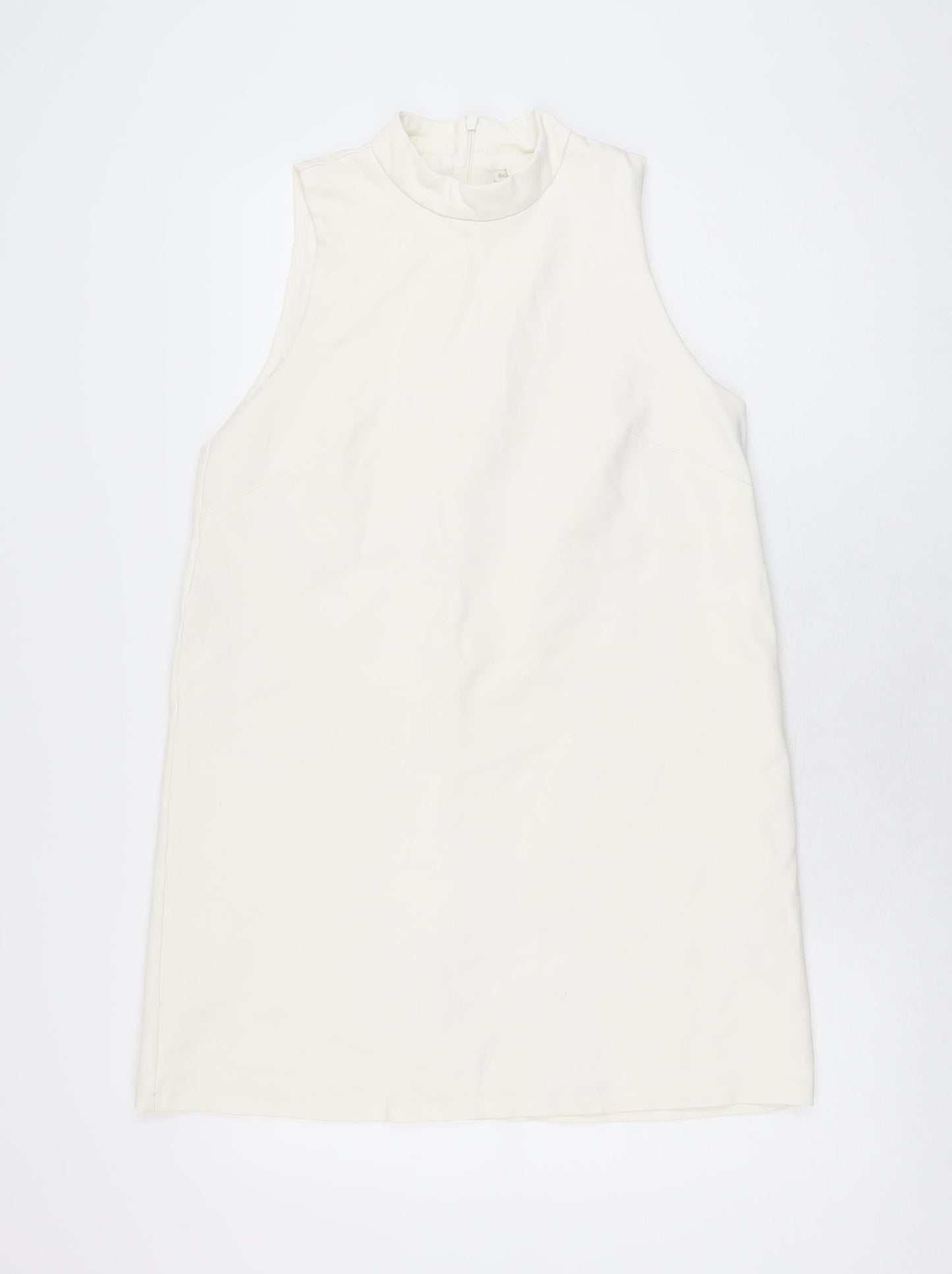 H&M Womens Ivory Polyester Shift Size S Round Neck Zip