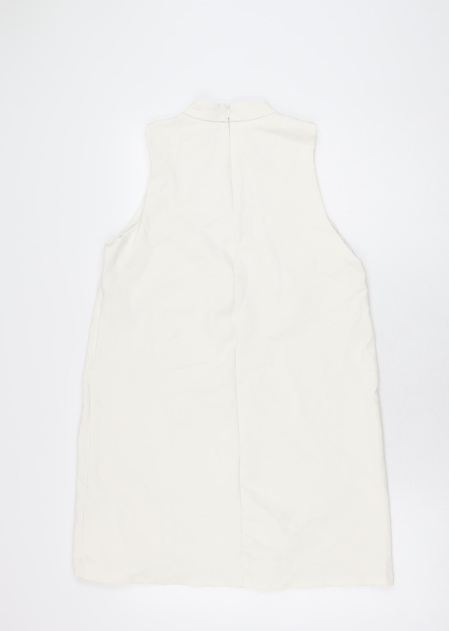 H&M Womens Ivory Polyester Shift Size S Round Neck Zip