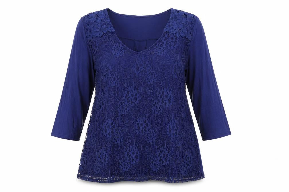 Together Womens Blue Polyamide Basic T-Shirt Size L V-Neck