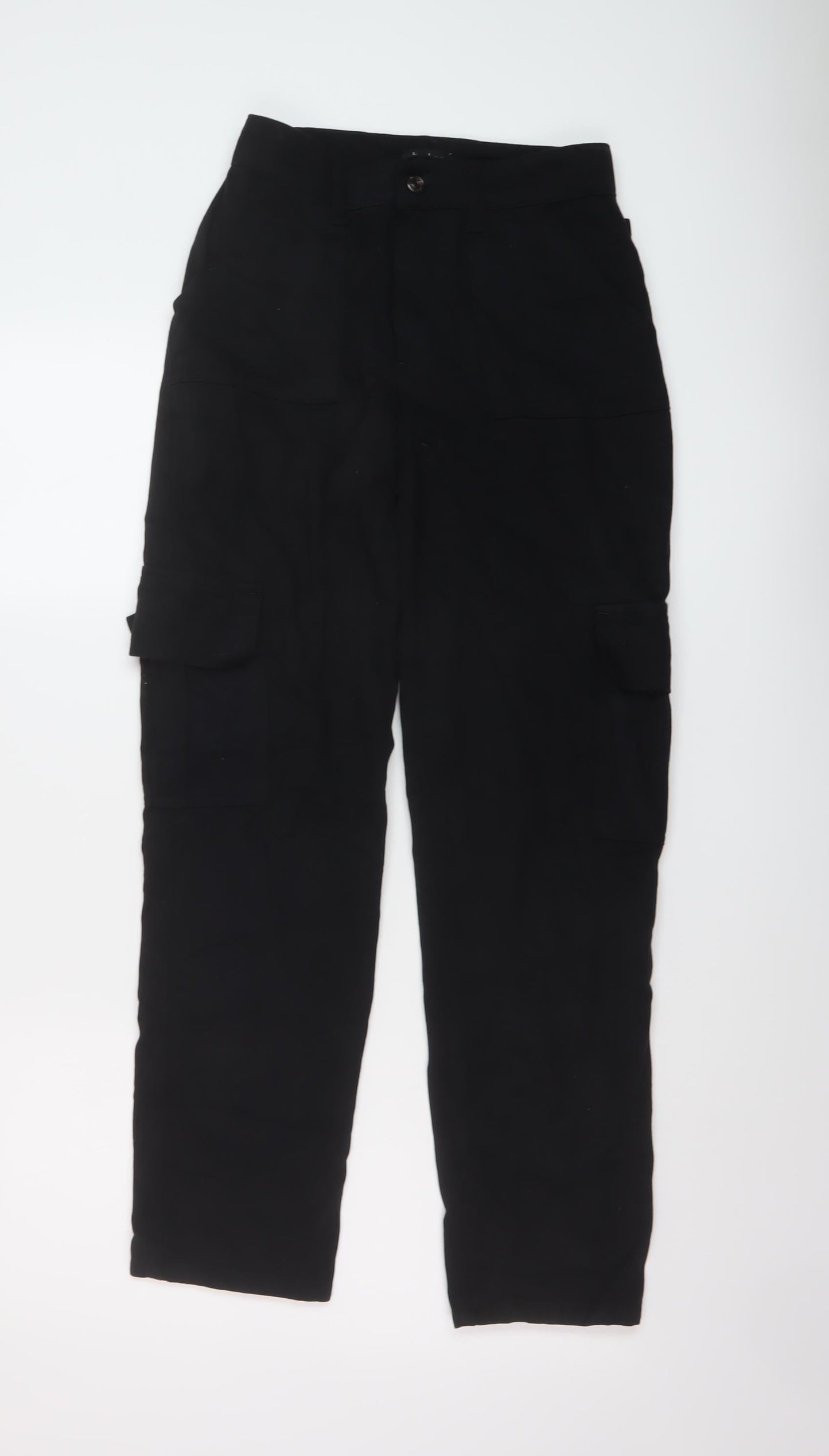 Boohoo Womens Black Cotton Cargo Trousers Size 4 L28 in Regular Button