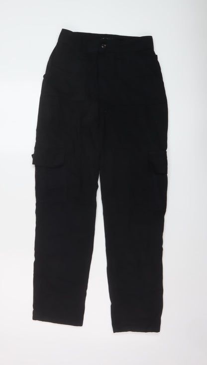 Boohoo Womens Black Cotton Cargo Trousers Size 4 L28 in Regular Button