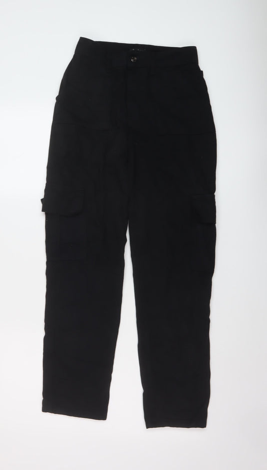 Boohoo Womens Black Cotton Cargo Trousers Size 4 L28 in Regular Button