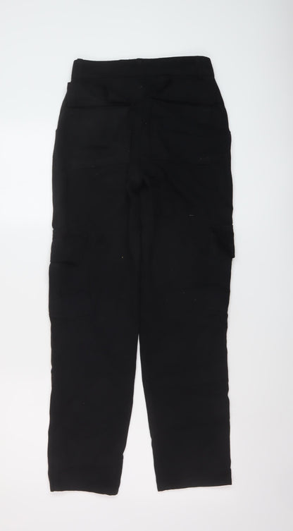 Boohoo Womens Black Cotton Cargo Trousers Size 4 L28 in Regular Button