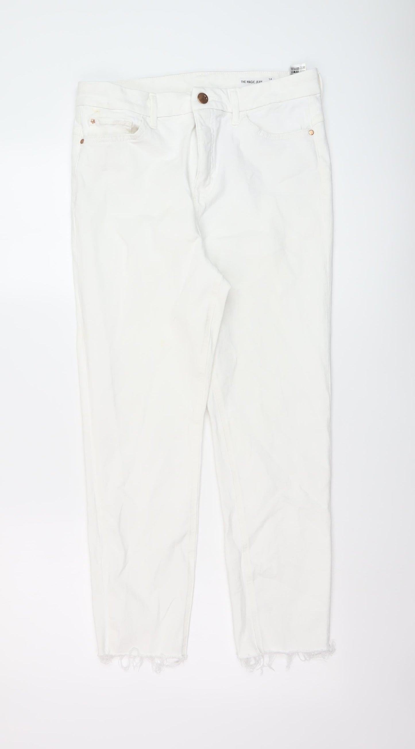 Marks and Spencer Womens White Cotton Skinny Jeans Size 14 L24 in Regular Button