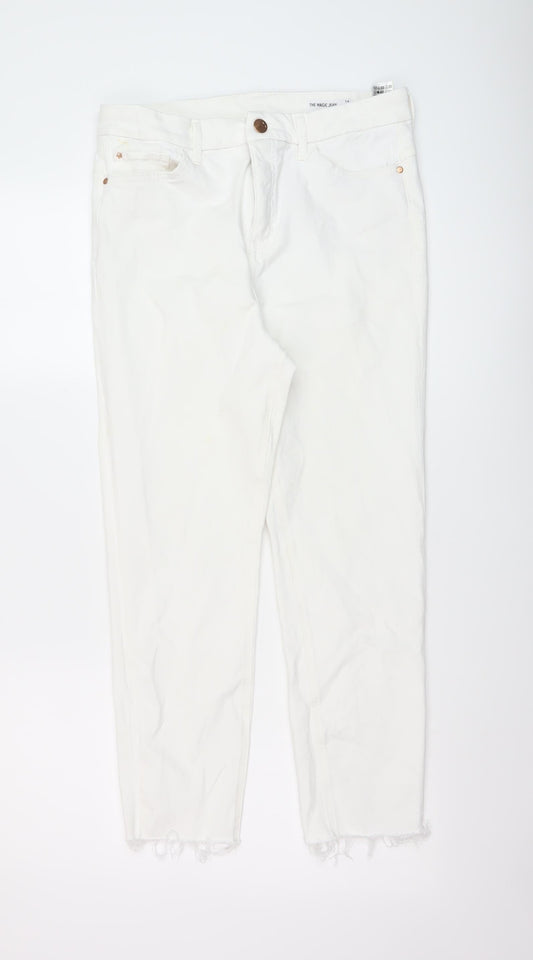 Marks and Spencer Womens White Cotton Skinny Jeans Size 14 L24 in Regular Button