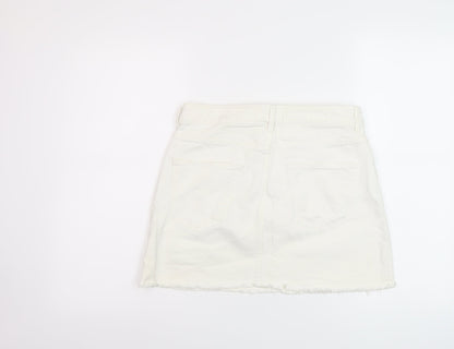 Zara Womens Ivory Cotton Mini Skirt Size S Button